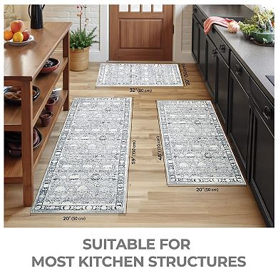 BOGASYL 3 Pieces Non-Slip Kitchen Rug Set Anti-Fatigue Standing Mat Runner Rugs for Hallway