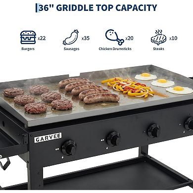 36" Flat Top Grill, 4-Burner Propane Gas Griddle Grill with Wheels & Foldable Shelves, 60,000BTU