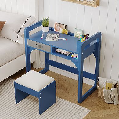 Kids Desk and Chair Set, Wooden Kids Writing Table with Drawers, Study Desk, Art Writing Table