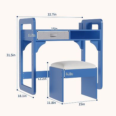 Kids Desk and Chair Set, Wooden Kids Writing Table with Drawers, Study Desk, Art Writing Table