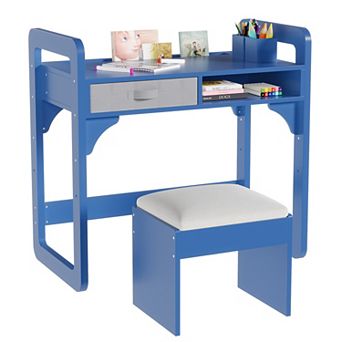 Kids Desk and Chair Set, Wooden Kids Writing Table with Drawers, Study Desk, Art Writing Table