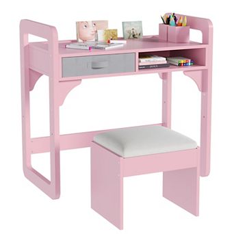 Kids Desk and Chair Set, Wooden Kids Writing Table with Drawers, Study Desk, Art Writing Table