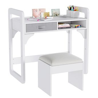 Kids Desk and Chair Set, Wooden Kids Writing Table with Drawers, Study Desk, Art Writing Table