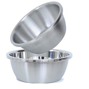 304 Stainless Steel 2-qt Microporous Colander & Mixing Bowl Set for Veggies, Rice, Pasta (2PC)