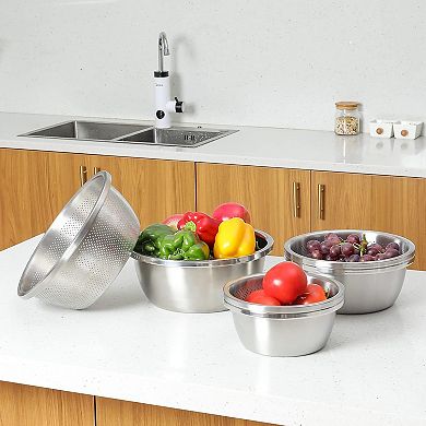 304 Stainless Steel 2QT Microporous Colander & Mixing Bowl Set for Veggies, Rice, Pasta (2PC)