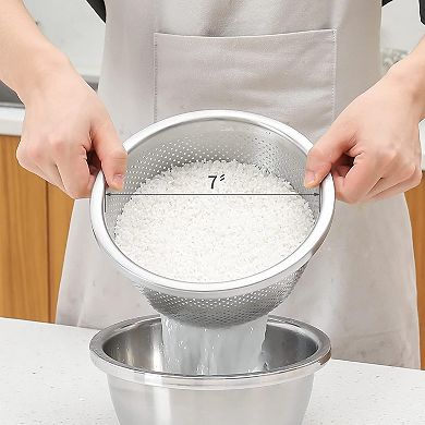 304 Stainless Steel 2QT Microporous Colander & Mixing Bowl Set for Veggies, Rice, Pasta (2PC)