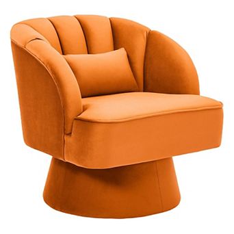 Modern Swivel Barrel Accent Chair, 360° Upholstered Armchair with Striped Backrest & Plush Padding