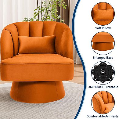 Modern Swivel Barrel Accent Chair, 360° Upholstered Armchair with Striped Backrest & Plush Padding