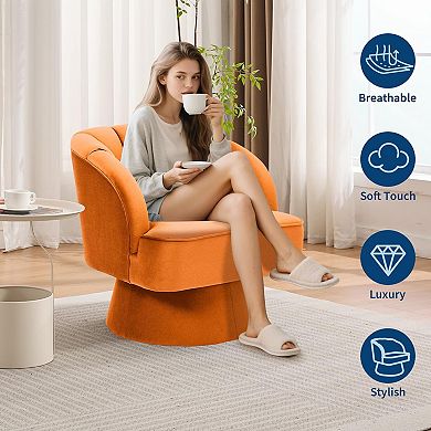 Modern Swivel Barrel Accent Chair, 360° Upholstered Armchair with Striped Backrest & Plush Padding