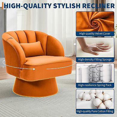 Modern Swivel Barrel Accent Chair, 360° Upholstered Armchair with Striped Backrest & Plush Padding