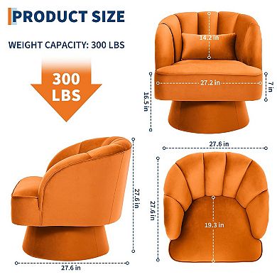 Modern Swivel Barrel Accent Chair, 360° Upholstered Armchair with Striped Backrest & Plush Padding