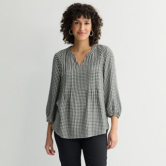 Women's Croft & Barrow® Pintuck Femme Plaid Blouse