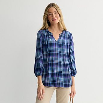 Women's Croft & Barrow® Pintuck Femme Plaid Blouse