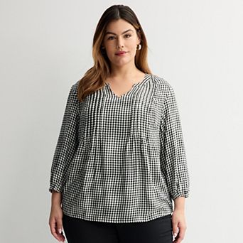 Plus Size Croft & Barrow® Pintuck Femme Plaid Blouse