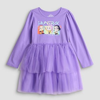 Girls 4-12 K-Pop Demon Hunters Huntrix Ramyeon Panels Long Sleeve Ruffle Dress