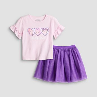 Girls 4-12 K-Pop Demon Hunters Huntrix Heart Portraits Graphic Tee & Glitter Skirt Set