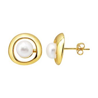 Aleure Precioso Sterling Silver Round Freshwater Cultured Pearl Frame Stud Earrings