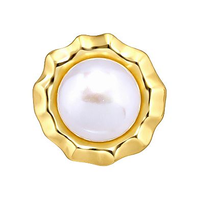 Aleure Precioso Sterling Silver Round Freshwater Cultured Pearl Scalloped Border Stud Earrings