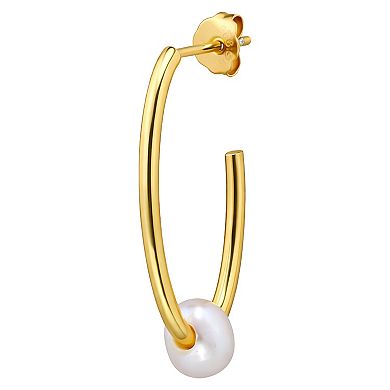 Aleure Precioso Sterling Silver Freshwater Cultured Pearl Open Oval Hoop Earrings