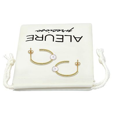 Aleure Precioso Sterling Silver Freshwater Cultured Pearl Open Oval Hoop Earrings