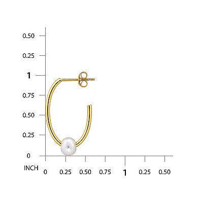Aleure Precioso Sterling Silver Freshwater Cultured Pearl Open Oval Hoop Earrings