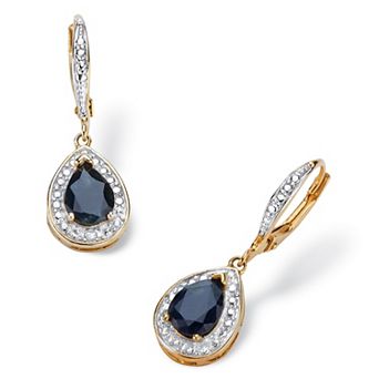 PalmBeach Jewelry 3.72 TCW Pear-Cut Genuine Midnight Blue Sapphire Halo Earrings 18k Gold-Plated