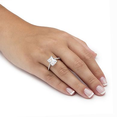 3.93 TCW Emerald-Cut CZ Platinum-plated Sterling Silver Bridal Engagement Ring