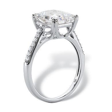 3.93 TCW Emerald-Cut CZ Platinum-plated Sterling Silver Bridal Engagement Ring