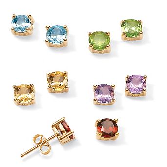 4.92 TCW 5-Pair Set of Genuine Gemstone Earrings 18k Gold-plated Sterling Silver