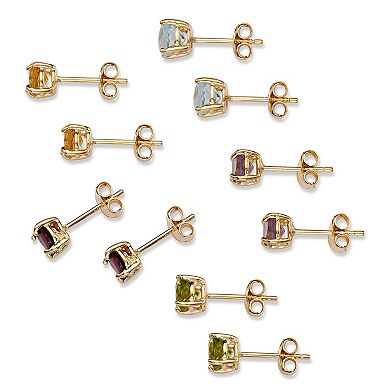 4.92 TCW 5-Pair Set of Genuine Gemstone Earrings 18k Gold-plated Sterling Silver