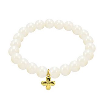 Aleure Precioso Mother-of-Pearl Flower Charm Beaded Stretch Bracelet