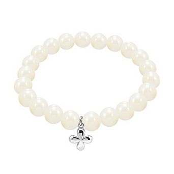 Aleure Precioso Mother-of-Pearl Flower Charm Beaded Stretch Bracelet