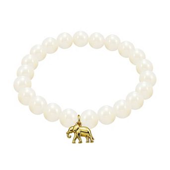 Aleure Precioso Mother-of-Pearl Elephant Charm Beaded Stretch Bracelet