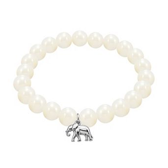 Aleure Precioso Mother-of-Pearl Elephant Charm Beaded Stretch Bracelet