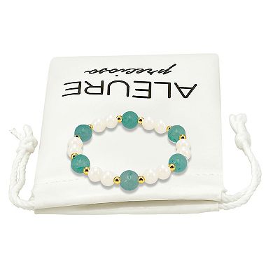 Aleure Precioso 18k Gold Flash Plated Gemstone Beaded Stretch Bracelet