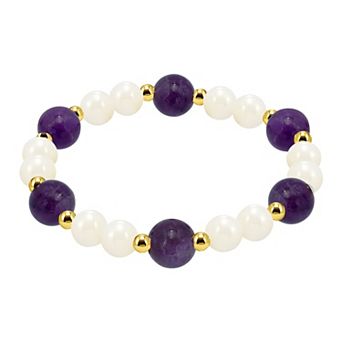 Aleure Precioso 18k Gold Flash Plated Gemstone Beaded Stretch Bracelet