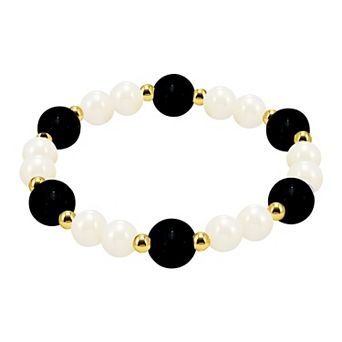 Aleure Precioso 18k Gold Flash Plated Gemstone Beaded Stretch Bracelet