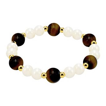 Aleure Precioso 18k Gold Flash Plated Gemstone Beaded Stretch Bracelet