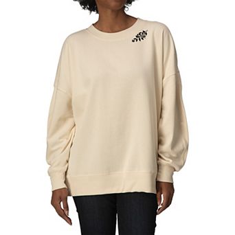 Women's Butterflies On Flower Branch Oversized Fleece Crew Sweatshirt