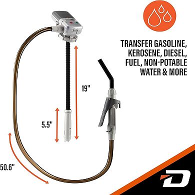 DeWay AA Battery Fuel Transfer Pump 2.4 GPM with Trigger Nozzle and PVC Hose