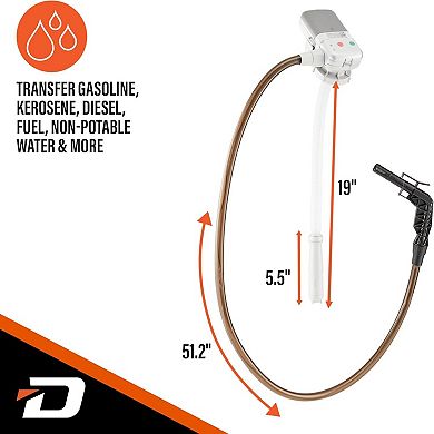 DeWay AA Battery Fuel Transfer Pump 2.2 GPM with Auto Stop Nozzle and PVC Hose
