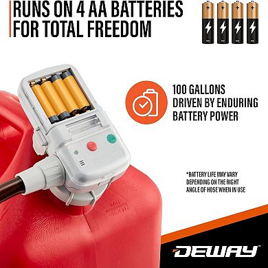 DeWay AA Battery Fuel Transfer Pump 2.2 GPM with Auto Stop Nozzle and PVC Hose
