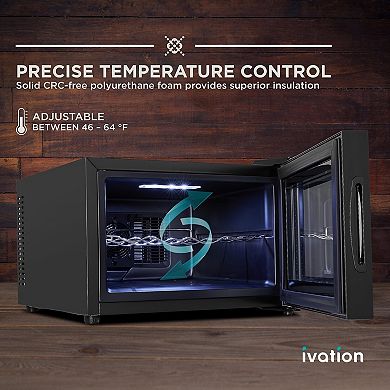 Ivation 8 Bottle Thermoelectric Wine Cooler, Horizontal Countertop Wine Fridge - Black