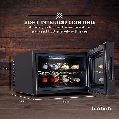 Ivation 8 Bottle Thermoelectric Wine Cooler, Horizontal Countertop Wine Fridge - Black