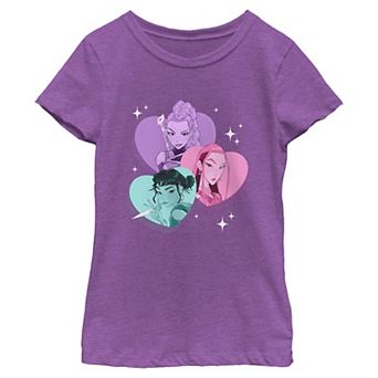 Girls 6-16 K-Pop Demon Hunters Huntrix Heart Portraits Graphic Tee