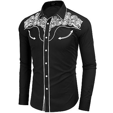 COOFANDY Cowboy Shirts for Men Long Sleeve Western Shirt Embroidered Button Up Shirts