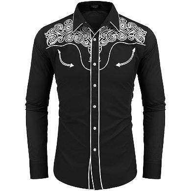 COOFANDY Cowboy Shirts for Men Long Sleeve Western Shirt Embroidered Button Up Shirts
