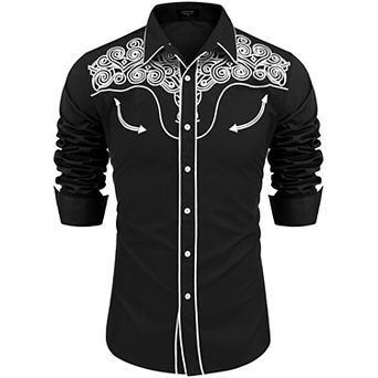 COOFANDY Cowboy Shirts for Men Long Sleeve Western Shirt Embroidered Button Up Shirts