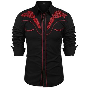 COOFANDY Cowboy Shirts for Men Long Sleeve Western Shirt Embroidered Button Up Shirts