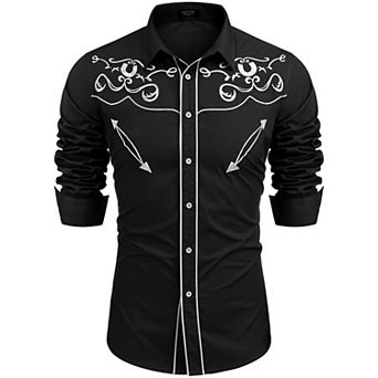 COOFANDY Cowboy Shirts for Men Long Sleeve Western Shirt Embroidered Button Up Shirts